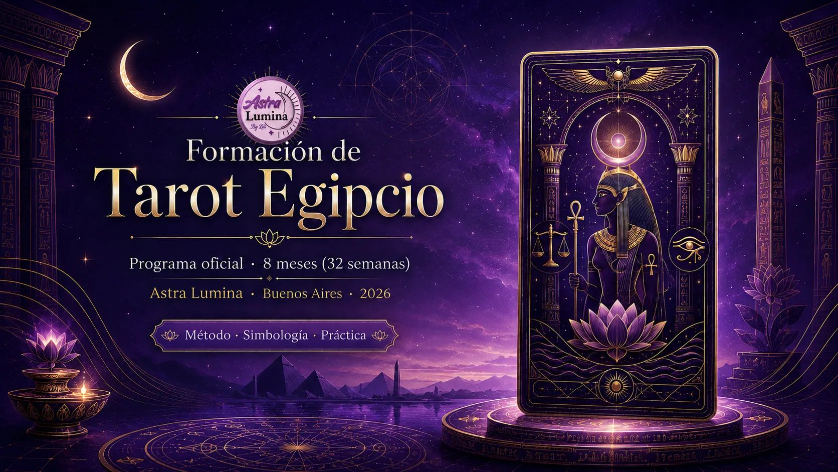 Formación de Tarot Egipcio · Programa completo de 8 meses · AstraLumina 2026